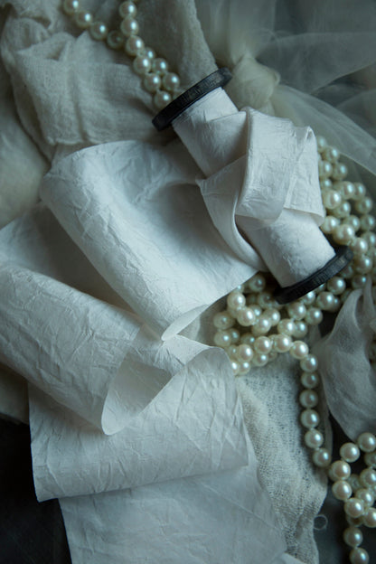 Antique White Crinkle Taffeta Silk Ribbon – 100% Organic Mulberry Silk