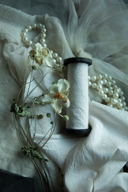 Antique White Crinkle Taffeta Silk Ribbon – 100% Organic Mulberry Silk